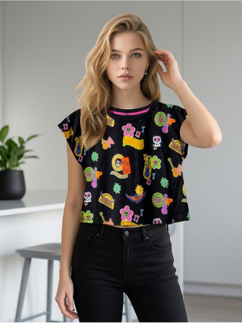 Disney Shirt COCO Girls XL 14 Guitars Flowers Skulls Disneyland ~ NWT